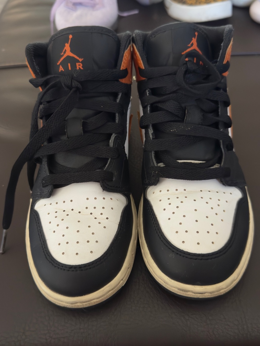 Jordan Kids Black/White/Orange High-Top Sneakers